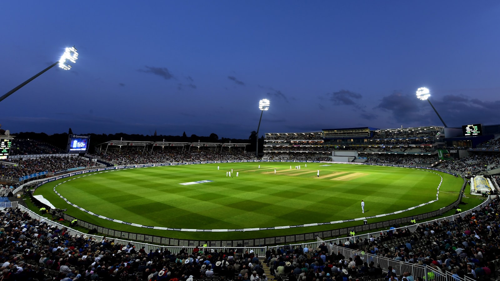 Cricket ground under floodlights